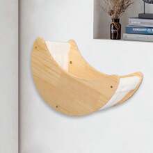 1 szt. Drewniany hamak dla kota, żerdź okienna z przyssawką, wiszące legowisko dla kota, legowisko w kształcie półksiężyca do użytku w pomieszczeniach, odpowiednie dla zwierząt domowych, kotów, legowisk dla kotów, domków dla kotów, mebli dla zwierząt, legowisk dla zwierząt, akcesoriów dla zwierząt, artykułów do użytku w pomieszczeniach, zabawek dla zwierząt, artykułów do użytku na zewnątrz, artykułów gospodarstwa domowego, drapaków dla kotów, legowisk i poduszek dla zwierząt