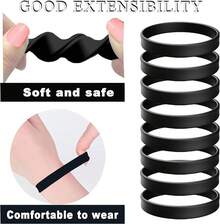 Rubber Bracelets Solid Color Silicone Wristbands Blank Stretch Silicone Wristbands Colorful Rubber Bracelets Women Men Gifts - 黑色 - 查看 8