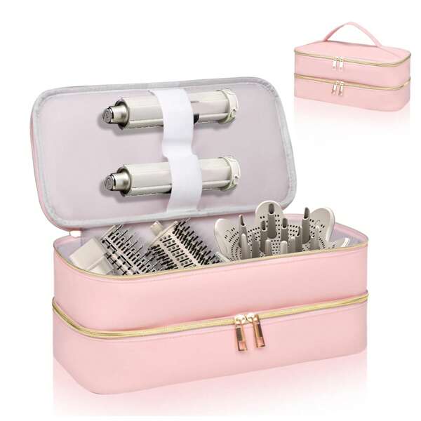 Doppelstöckiges Haarstyling-Reiseetui mit Haartrockner-Tasche, Reisekoffer mit großer Kapazität für Haarstyling-Tools, Aufbewahrungsbox für Haartrockner, Lockenstab, Reise-Organizer, Reisekoffer, Doppelter Aufbewahrungskoffer, Stylingzubehör-Aufbewahrungstasche, stilvolle Aufbewahrungsbox. Ideales Geschenk für Freunde, Familie, Partner, Familienessentials, Reiseessentials, Studentenwohnheim-Essentials, Urlaub, Sommerferien, Rückkehr zur Schule, Schulsachen, Reisetasche für Frauen, Kulturbeutel für die Reise