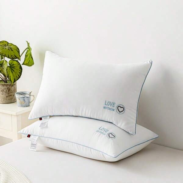 1pc Skin-Friendly Brushed Embroidered Soft & Comfortable Pillow, High Resilient Fiber Filling Breathable Sleep Aid Pillow, Suitable For Multiple Sleeping Positions, High Antibacterial Property, Bedding Pillow
