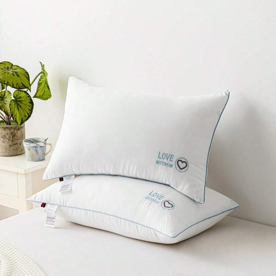 1 件亲肤拉绒刺绣柔软舒适枕头，高回弹纤维填充透气助眠枕，适合多种睡姿，高抗菌性能，床上用品枕头