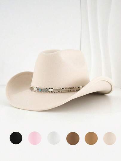 1 st unisex western cowboyhatt, handvävd fjäderhattkedja, lämplig för utomhusridning, vandring, bilkörning, fest, accessoarer i cowboystil.