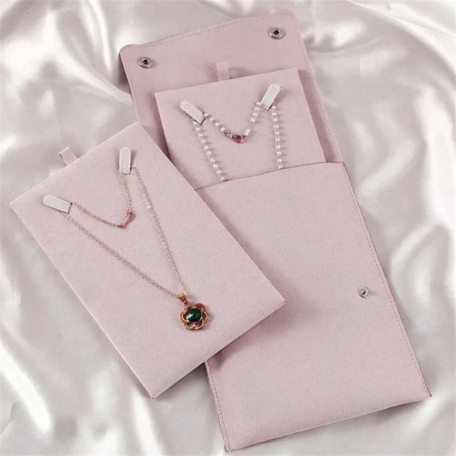 Bolsa organizadora con tarjeta para pulsera, collar de perlas, almacenamiento de alta gama, bolsa de regalos de boda, bolsa de joyería de moda - 1 pieza rosa - Ver 1