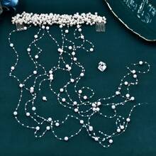 1 pièce Peigne à cheveux avec perles et strass, accessoire de cheveux de mariée minimaliste, coiffe faite main pour femmes