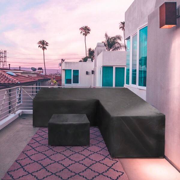 Cubierta de muebles impermeable para exteriores, jardín, mesa y sofá. Cubierta de muebles anti-polvo de 210D color negro para mesa y sofá de ratán