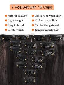 Set de 7 extensiones de cabello sintéticas de 18-32 pulgadas con clip, color negro y marrón, piezas de cabello completas para mujeres - Marrón oscuro - Ver 5