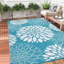 Reversible Outdoor Rug Multiple Sizes Waterproof Patio Rug Carpet Portable Outdoor Plastic Straw Rug Large RV Camping Mat Rug For Patio, Deck, Beach, Porch, Camping, Picnic, Teal - 淺藍色 - 查看 9