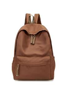 1 件简约纯色尼龙大童背包学校小学生中学生书包男孩旅行背包便携式大容量拉链闭合学院风轻便休闲背包适合旅行度假露营野餐运动返校旅行购物户外超市学校用品返校用品适合女孩男孩学生朋友青少年书包学校背包 - 彩色 - 查看 13