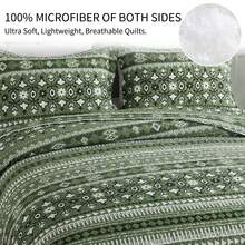 Green Boho Style Queen King Quilt Set Reversible Bohemian Strip Quilt Beddding Set, Soft And Lightweight Bedspread For All Season, Bed Coverlet With 2 Matching Pillow Shams (3 Pieces) - màu xanh lá - Xem 2