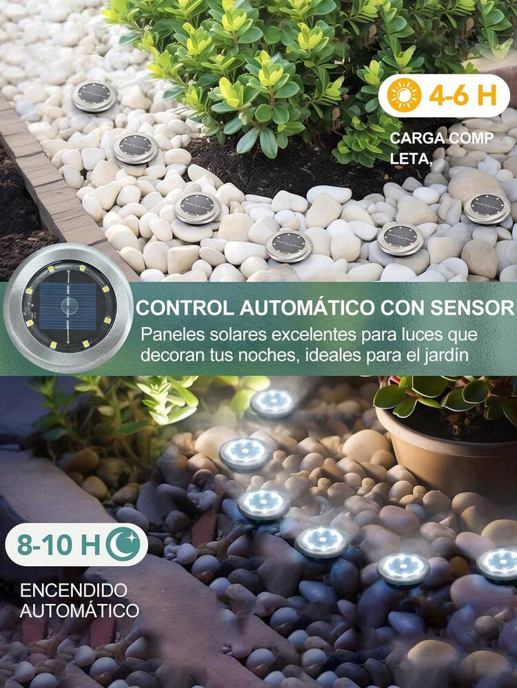 8/12 piezas Mini luces solares de 8 LED para senderos, luces solares de acero inoxidable para exteriores, luces de paisaje solares IP65 a prueba de agua para jardín, villa, césped, carretera, acera, callejón. También adecuadas para decoración de Navidad y Halloween - multicolor - Añade 7
