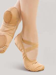 1pair OfSoft & Light Comfortable 4-Way Stretch Canvas Split Sole Ballet Shoes/Ballet Slippers, Sock-Like Fit, Curved Heel For Secure Fit, 3D Shaped Design For Enhanced Arch, Ideal For Daily Dance Practice, Beginners - 杏色 - 查看 5