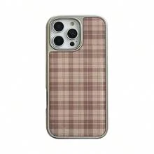 1 pieza Funda de teléfono con patrón de cuadros retro y borde metálico, compatible con Apple/Series, minimalista y vintage, resistente al agua, a los golpes y a los arañazos - Marrón - Ver 10