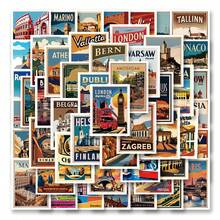 Conjunto de 50 adesivos de viagem, adesivos vintage, adesivos de férias, adesivos de países, adesivos de edifícios, presentes de viagem, adesivos estéticos de viagem, vinil à prova d'água para laptop, celular, carro, skate, garrafas de água, scrapbooking, computador e diário.