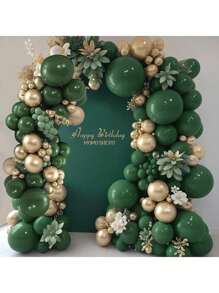 131pcs Set Of Olive Green, Gold And Avocado Color Latex Balloon Garland Arch, Suitable For Birthday, Wedding, Baby Shower, Gender Reveal, Anniversary, Party Decorations, Photography Backdrops