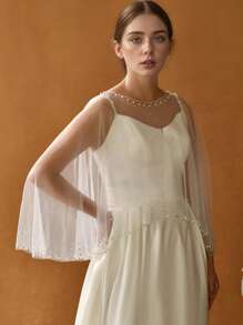 1 pieza Chal nupcial, decoración de perlas falsas, minimalista y lindo, adecuado como accesorio para vestido de novia, ropa de otoño para mujer