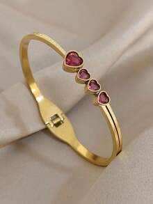 Bộ vòng tay trái tim lãng mạn bằng thép không gỉ mạ vàng 18K với đá Zirconia hồng và mặt dây chuyền pha lê dành cho phụ nữ, bé gái, quà tặng cho mẹ, quà tặng cho giáo viên, trang sức du lịch bãi biển mùa hè, trang sức Boho, phụ kiện tiệc tùng/vũ hội/hàng ngày, quà tặng trở lại trường, quà tặng sinh nhật, quà tặng phù dâu, phụ kiện Pride - Nhiều màu - Xem 8