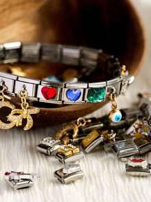 1/18/54/108pcs Christmas Thanksgiving Random Exquisite Italian Charm Bracelet Set, Assorted Jewelry And Opening Tools, 9mm Modular Jewelry Bracelet Links Handmade DIY Jewelry Gifts, DIY Accessories Made Of Stainless Steel, Handmade DIY Jewelry Gifts, Perfect For Mother's Day Birthday Teacher's Day And Back To School Season For Best Friends - 彩色 - 查看 2