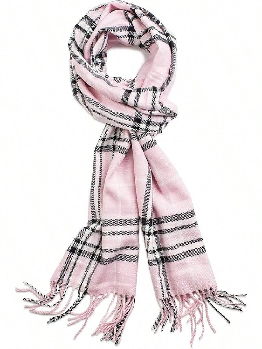Soft Luxurious Classic Cashmere Feel Winter Scarf With Box, Cozy Warm Scarf - 粉紅色格子禮物 - 查看 1
