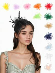 1 peça de fascinator com penas, tiara feminina para chá da tarde, coquetel, casamento, noiva, presilha para cabelo, presente para mulheres e meninas, aniversário, Dia das Mães, chapéus para o Kentucky Derby, presentes, acessórios de cabelo, noite de gala - Multicolorido - Ver 2