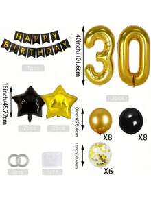 40" Gold Foil Number Balloon + Birthday Banner + Star Balloons Decoration Set For 30th, 40th, 50th, 60th Birthday Retirement Party - Multicolor - View 3