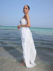 Melissa Matos 女式纯色梭织不对称下摆荷叶边连衣裙