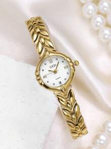 gedi 1 pièce de montre femme fine et simple en alliage doré, cadran rond délicat, aiguilles dorées mode casual et raffinées, très attrayantes, étanche, avec calendrier. Convient pour la vie quotidienne ou les fêtes, peut également être offerte en cadeau aux femmes