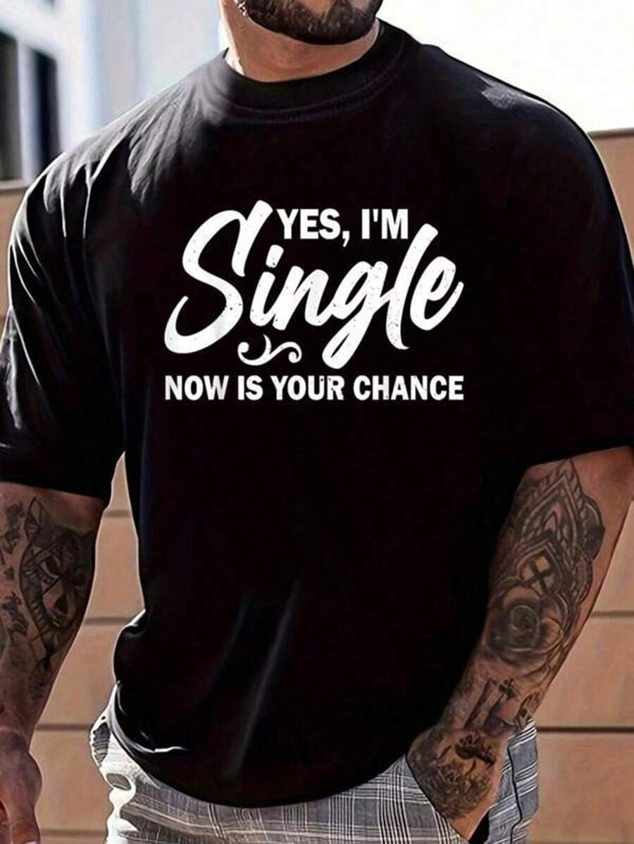 Men's 100 % Cotton Yes Graphic T-Shirt Soft Breathable Comfortable Lightweight Short Sleeve Casual Summer Outfit - 黑色 - 查看 1