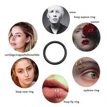 18g Nose Rings Hoop Sets For Women Men,Hypoallergenic 316L Stainless Steel Hinged Clicker Segment Nose Rings Hoop Helix Cartilage Daith Tragus Sleeper Earrings Silver Gold Black Real Body Piercing Jewelry - As Shown In the Figure - View 3