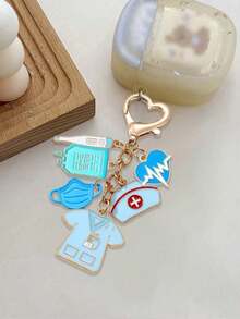 合金护士医生主题吊坠，蓝白钥匙扣，女士装饰吊坠带扣，钥匙扣，国际护士节完美礼物，经典设计，情侣吊坠，适用于包包、钥匙、耳机、手机壳，护士主题，感谢护士