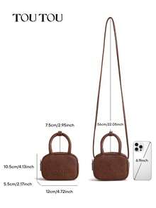 Original Designer Inspired Handbags & Fall Bowling Bag & Boston Bag, Lightweight Quiet Luxury Textured Pattern Vegan Leather Brown Purse & Double Handle Tote Bag - Brown - View 10