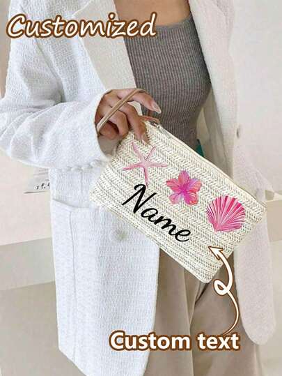 Personalized Women's Clutch With Name , Personalized Straw Wallet, Straw Wallet, Women's Zipper Handbags - Elegant Striped Khaki Phone Bag, Perfect For Birthday, Anniversary, Mother's Day &Thanking Gifts For College,Middle School, High School, Back To School,Travel,Outdoors For Teen Girls,For School Student,White-Collar Workers,Teacher,College,Work ,Business, Commute, Outdoors, Beach, Travel, Outings, Holiday