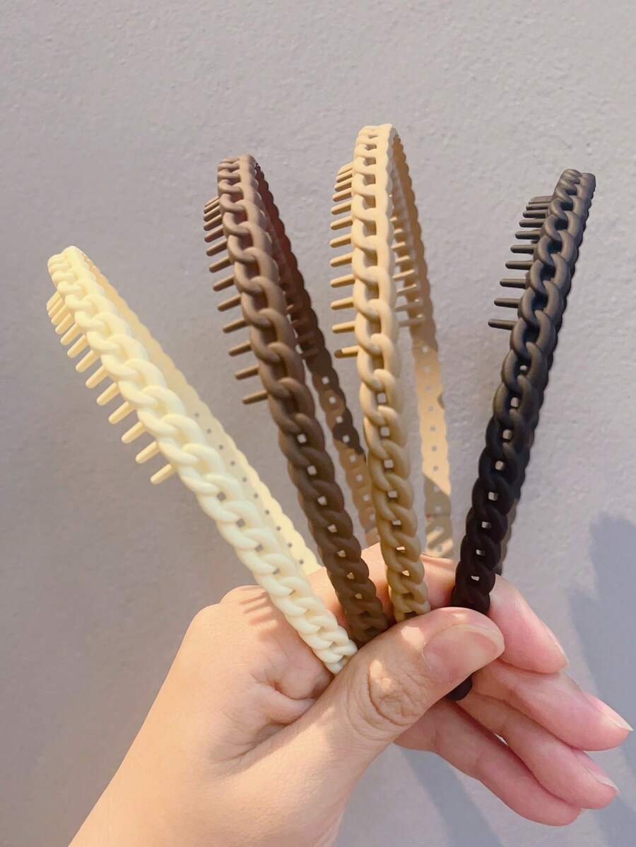 4 件装简约波浪塑料发箍，女士发带，发饰，锯齿形发带 - 彩色 - 查看 1