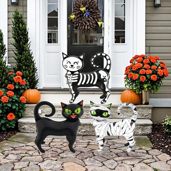 1pc Halloween Cat Theme Scary Black Cat, Skeleton Cat, Mummy Green Eye Cat Cat Squad Home Decor, Party Decoration
