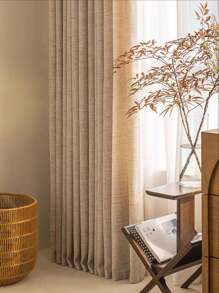 1 pieza Cortina transparente de material de lino moderno - Estilo de lino japonés, diseño de bolsillo para barra, adecuado para sala de estar y dormitorio - Cortina transparente y que filtra la luz, cortina de sala de estar, cortina de dormitorio