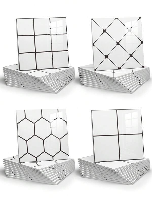 10PCS 30*30CM/12''x12'' White Checkered Peel And Stick Backsplash Tiles PVC Self Adhesive Wall Tiles Back Splash Wall Panels Stick On Backsplash For Kitchen Bathroom Laundry Room Decor Wallpaper Wall Paper Wall Stickers Wall Decor Bedroom Living Room Decor