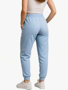 Pants Jogger Dama Deportivo Para Mujer Confortable y Cómodo Con Jareta Cordón o Cinta De Ajuste De Color Solido Negro, Gris, Lila Púrpura, Rosa Fiusha, Azul, Marrón, Rosa Coral, Menta y Celeste Con Bolsillos y Puño Elástico Casual Moderno y Spandex - Azul Claro - Ver 2