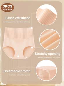 3pcs/Set Plus Size Women High Waist Comfortable Soft Panties - Multicolor - View 6