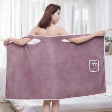 1pc Coral Fleece Robe, Soft Loose Homewear, Towel Wrap Dress, Women Sleeveless Towel Dress, Adult Wearable Bathrobes For Beach, Spa, Sauna, Absorbent Quick Dry Bath Towel, Bathing Supplies Back To School