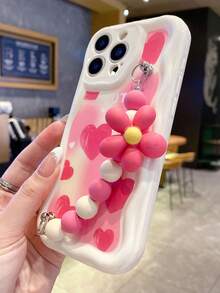 1pc Cute Pink Heart Beaded Anti-Slip Cord Compatible With IPhone 16, 15, 14, 13, 12, 1, IPhone 17/17 Air/17 Pro/17 Pro Max, 1 Pro Max Plus X XS XR Soft Silicone INS Phone Protective Case - Pink - View 4