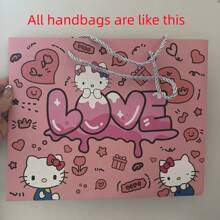 Sanrio 1 PIEZA Bolsa de regalo de papel kraft de gran capacidad con diseño de dibujos animados de Sanrio Katie Cat para decoración de cumpleaños u otras festividades. La bolsa de compras portátil puede presentar una impresión de color ligeramente desigual y unas pequeñas manchas, lo cual es normal en un producto de papel.