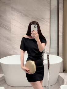 1 pezzo di borsa da sera elegante con forma asimmetrica, borsa romantica da matrimonio, borsetta formale da festa con tracolla a catena per primavera/estate