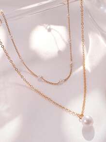 1pc European Style Pearl Necklace Jewelry For Women, Layered Versatile Retro Fashion Necklace, Suitable For Autumn/Winter Sweaters