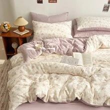 3 件套双层纱布花卉图案 100% 纯棉床上用品套装，1 个羽绒被套 + 2 个枕套，柔软透气，适用于单人/双人床，可机洗