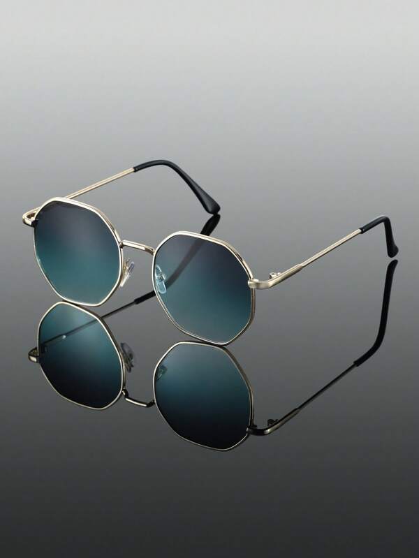 1 buc. Ochelari de soare geometrici metalici, cu cadru complet, în două tonuri, stil modern și simplu, stil Ins, pentru bărbați, la modă, pentru vară, condus, rave, petrecere, fotografie stradală, festival muzical, plajă tropicală, potriviti pentru toate formele feței, ținută pentru ieșiri, accesorii de modă, înapoi la școală, look preppy la modă pentru școală.