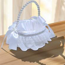 Realza tu boda con nuestra elegante cesta de flores de encaje blanco: perfecta para un toque de glamour plateado. - plata - Ver 1