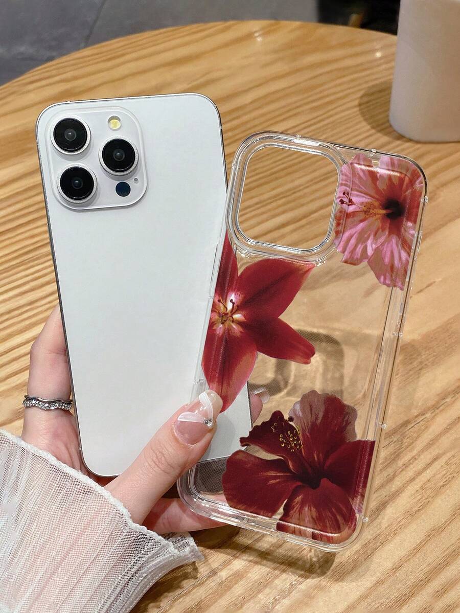 迷人红花设计 - 时尚透明手机壳 - Seekers，逼真百合印花透明手机壳，兼容 ，兼容 和 Galaxy，手机壳，17 Pro Max 手机壳，兼容 和 Galaxy 的保护壳，兼容 13 手机壳，兼容 15 手机壳 - 彩色 - 查看 1