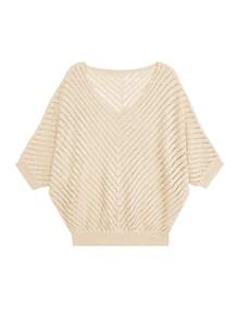 Women's Fashion Solid Color Hollow Out Ribbed Knit Cropped Sweater, Minimalist Style, Suitable For Spring, Summer And Autumn