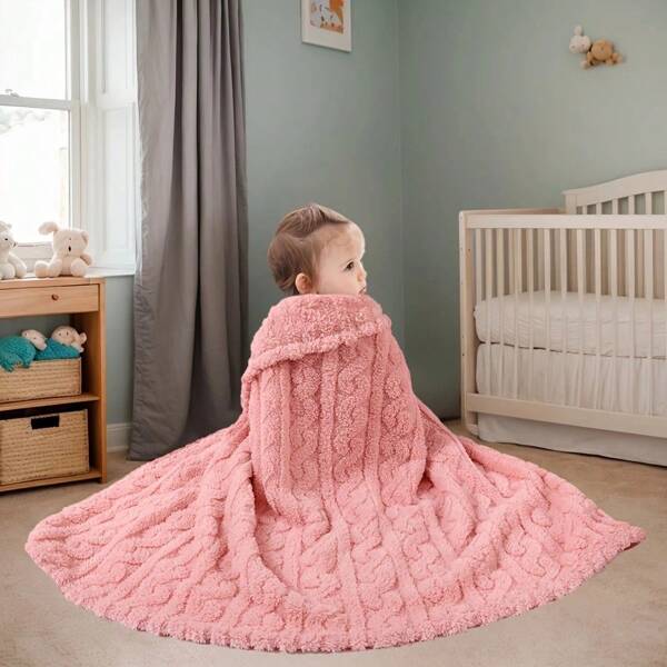 Soft Striped Plush Stroller Blanket, Breathable Polyester Fiber, Suitable For Napping & Stroller Cover, Ideal Gift - White/Pink/Blue Available