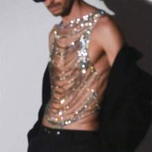 1pc Personalized Multi-Layer Shiny Crystal Chest Chain, Glamorous Fashion Bikini Accessories