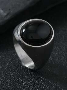 1 件不锈钢椭圆形天然宝石复古奢华情侣戒指，适合日常佩戴，适合新年、圣诞节、情人节、周年纪念日送给男朋友/女朋友的礼物 - 銀色 - 查看 14